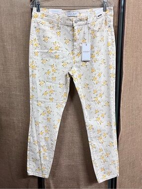 Judy Blue Cream Skinny Jeans with Yellow Floral Prt Sz 13/31 NWT Boho Feminine